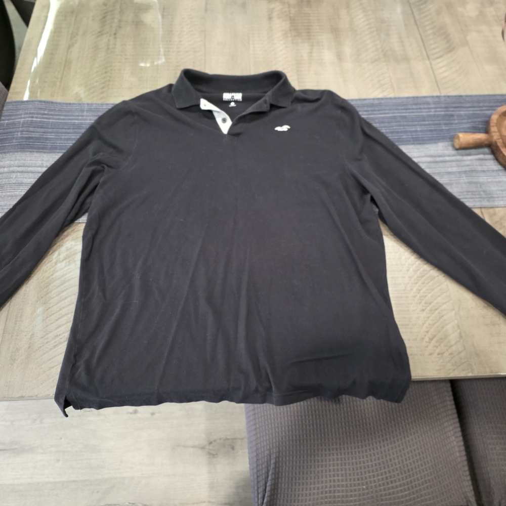 Men's Hollister Co. Black Long Sleeve Polo Shirt